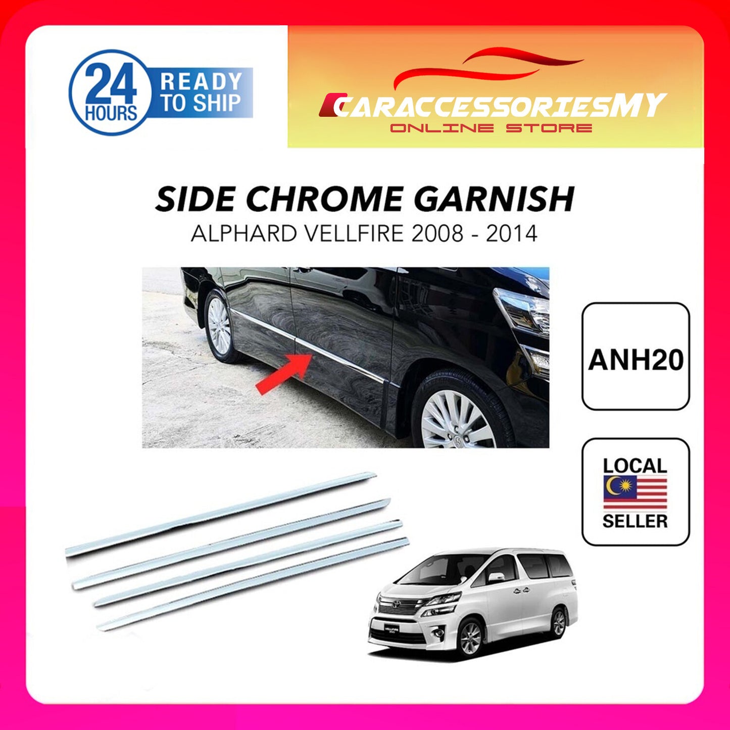 Toyota Alphard Vellfire ANH20 2008-2014 Door Panel Liner Chrome EX561