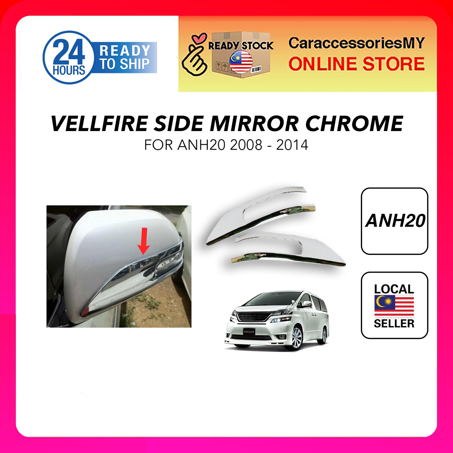 Toyota Vellfire accessories ANH20 2008-2014 side mirror chrome liner cover vellfire car accessories
