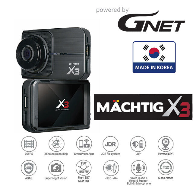 GNET MACHTIG X3 GNet 1080P 24 hours 2CH Car Dashcam Front Rear dvr car recorder fhd hd made in korea