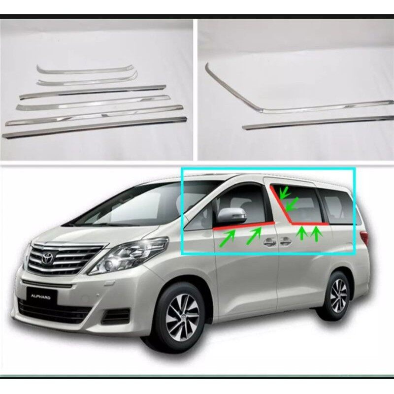 Toyota Alphard Vellfire ANH20 2008-2014 Window Moulding Chrome Door Belt Moulding Window Lining 6PCS Stainless Steel